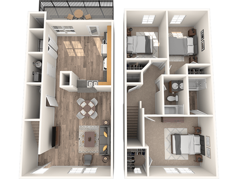Floor plan for 3 beds, 2 baths, 1345 sqft